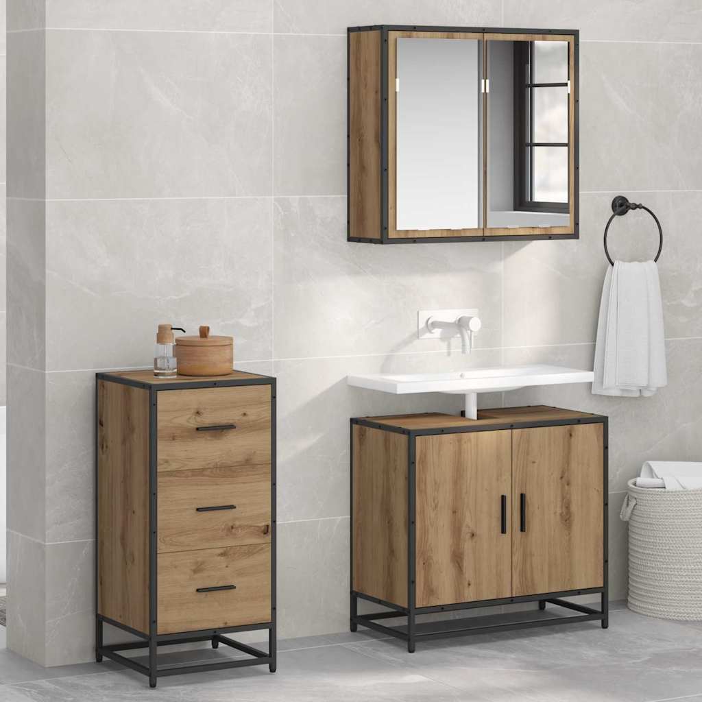 Dressoir artisanaal eikenkleurig 35.5 x 35 x 76 cm Bewerkt hout