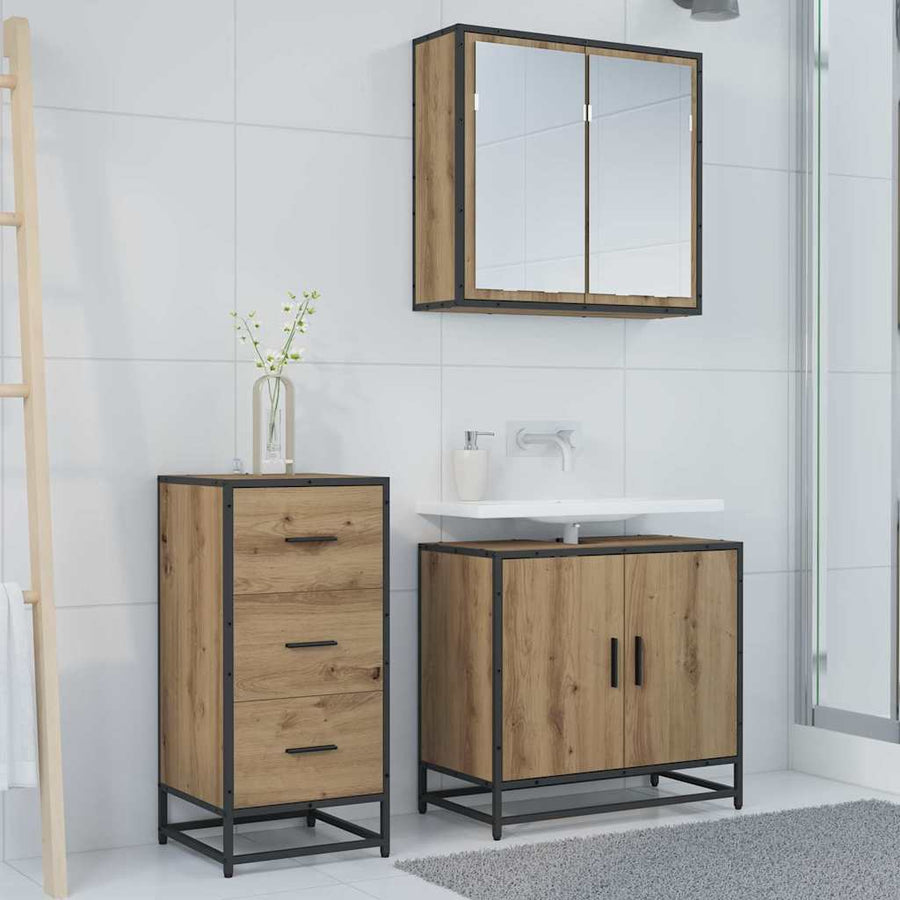Dressoir artisanaal eikenkleurig 35.5 x 35 x 76 cm Bewerkt hout