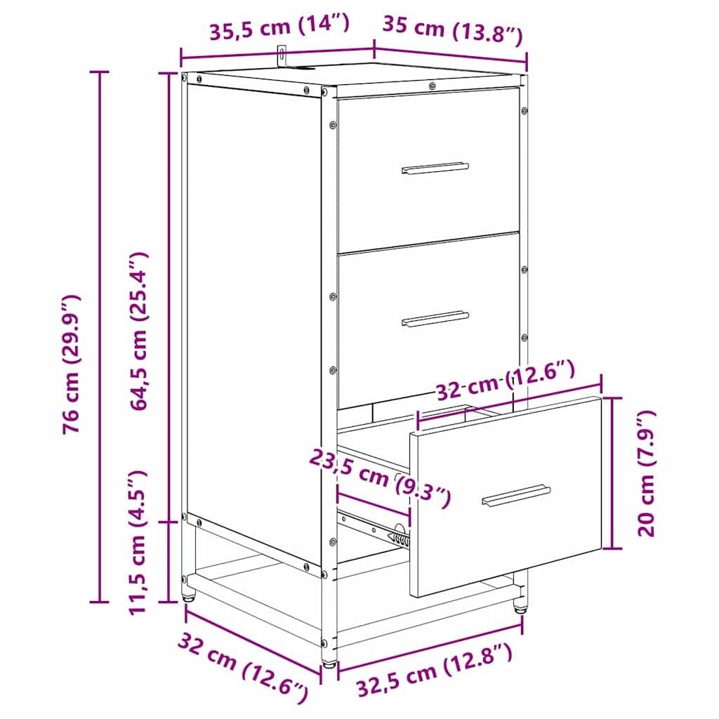 Dressoir artisanaal eikenkleurig 35.5 x 35 x 76 cm Bewerkt hout