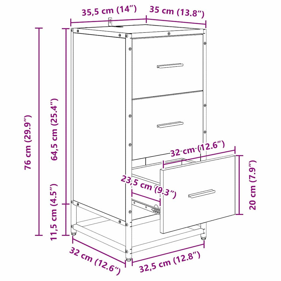 Dressoir artisanaal eikenkleurig 35.5 x 35 x 76 cm Bewerkt hout