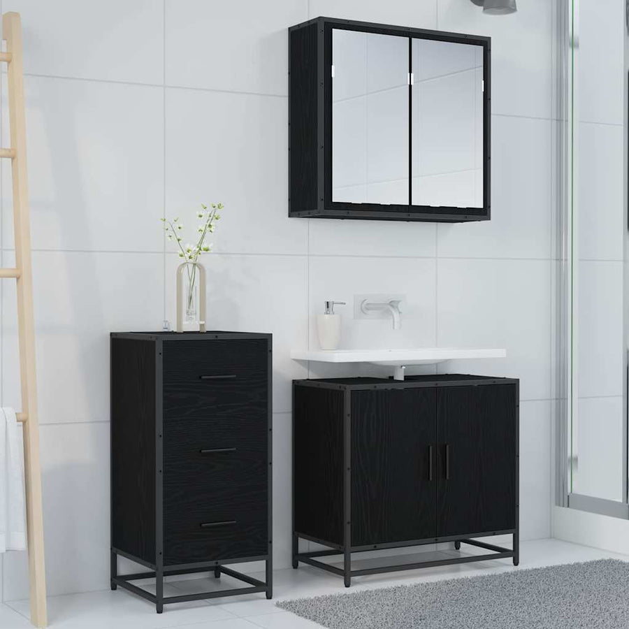 Dressoir met lade Zwart eiken 35.5 x 35 x 76 cm Bewerkt hout