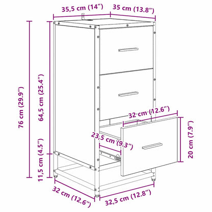 Dressoir met lade Zwart eiken 35.5 x 35 x 76 cm Bewerkt hout