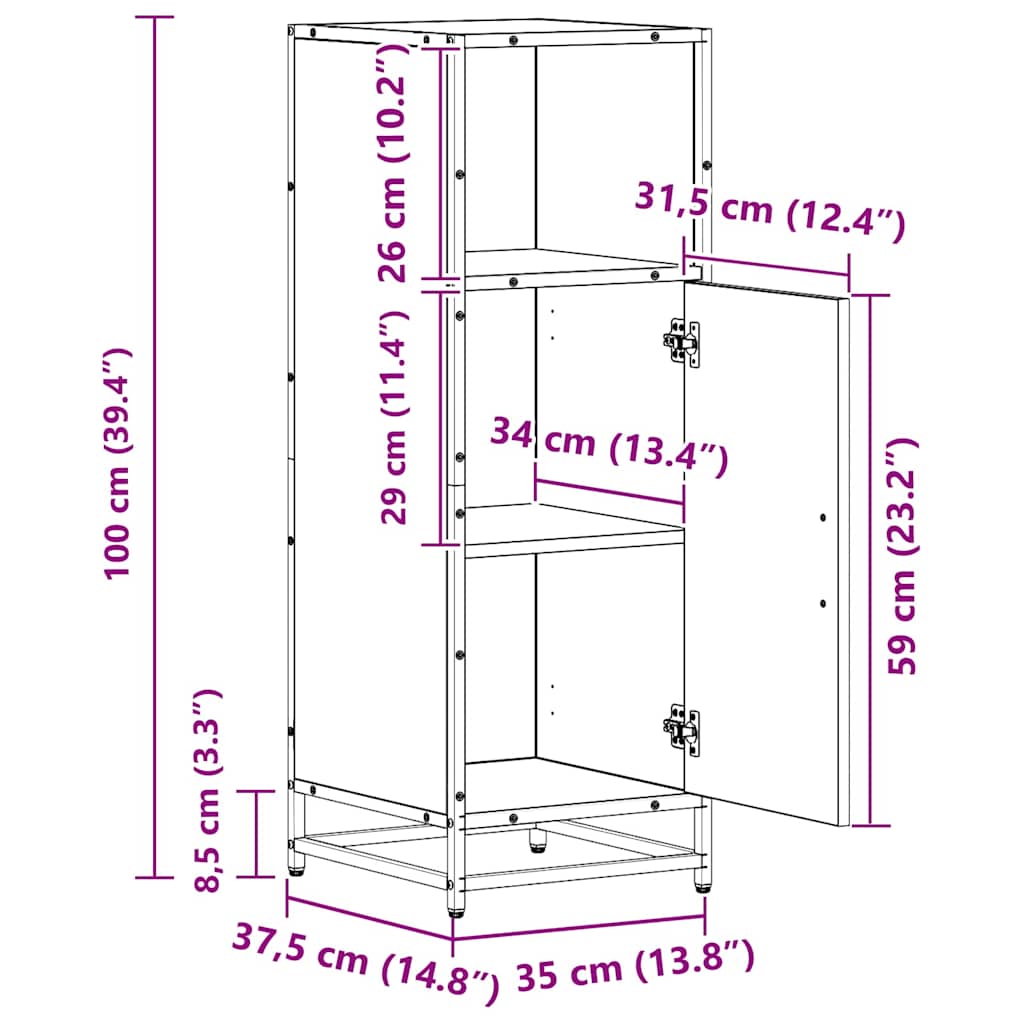 Badkamer Kast artisanaal eikenkleurig 35 x 37,5 x 100 cm