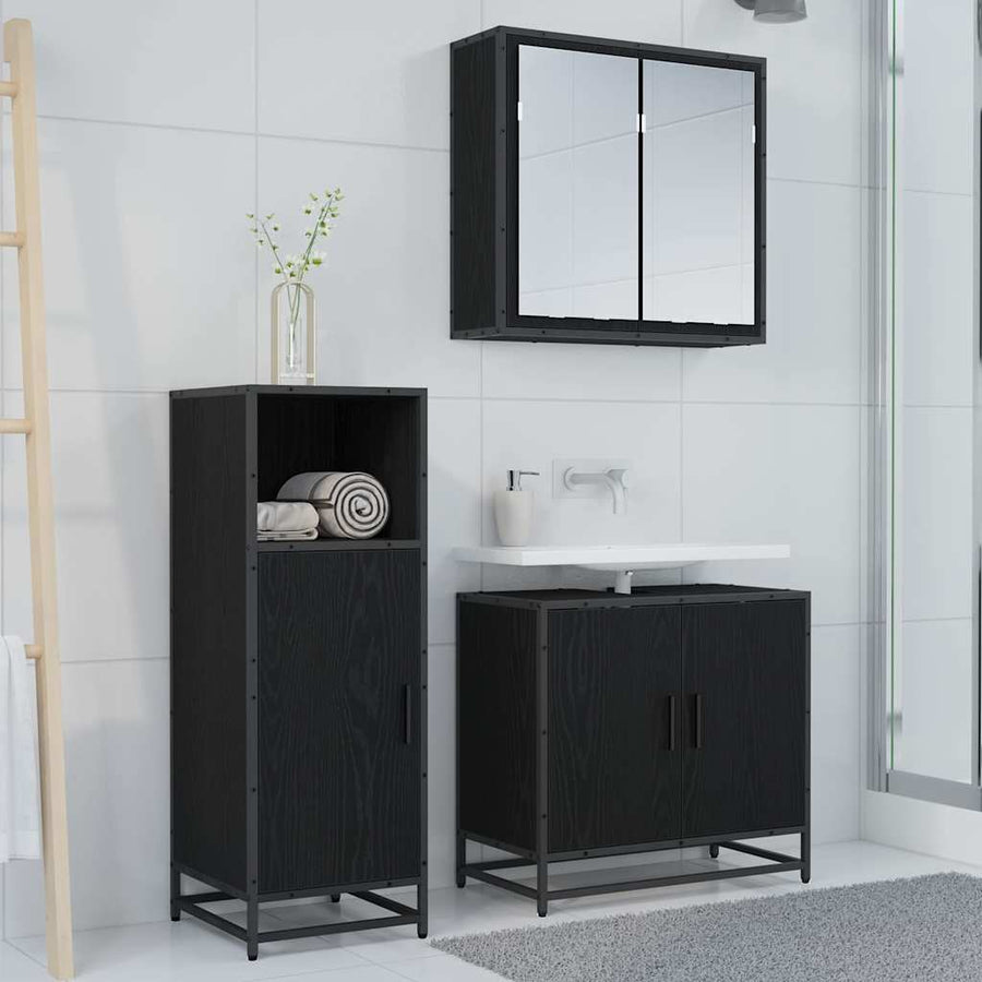 Badkamer Kast Zwart eiken 35 x 37,5 x 100 cm Bewerkt hout