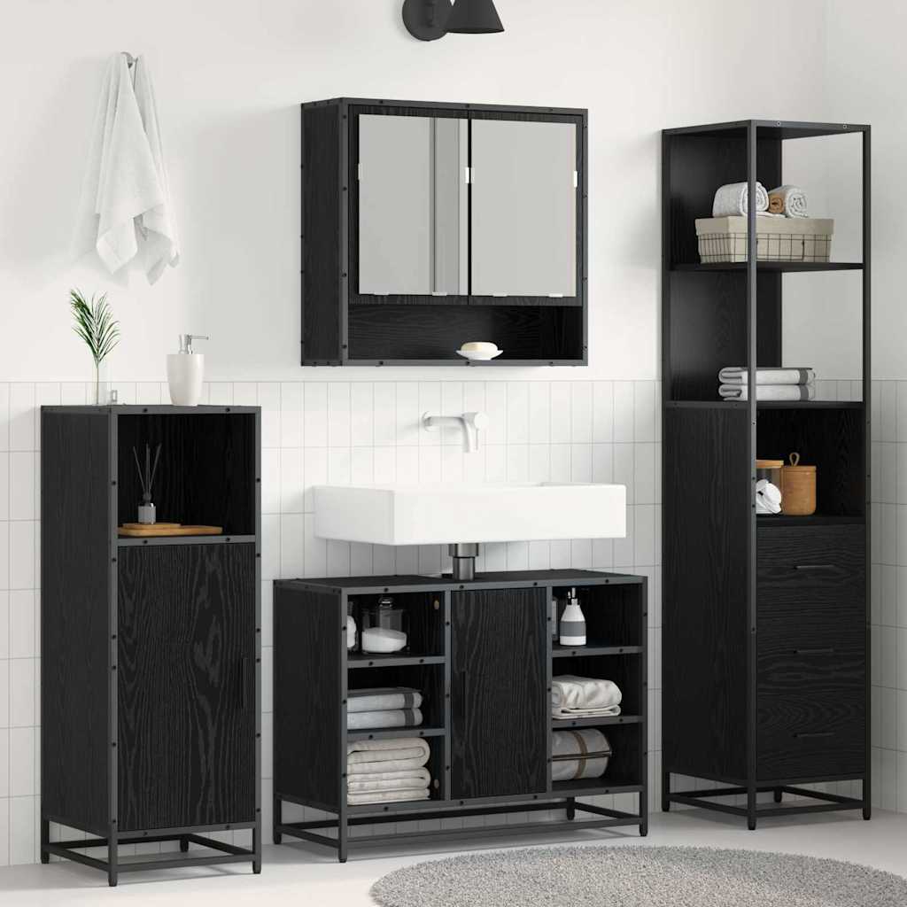 Badkamermeubelset Zwart Eiken 35 x 37,5 x 166 cm Bewerkt hout