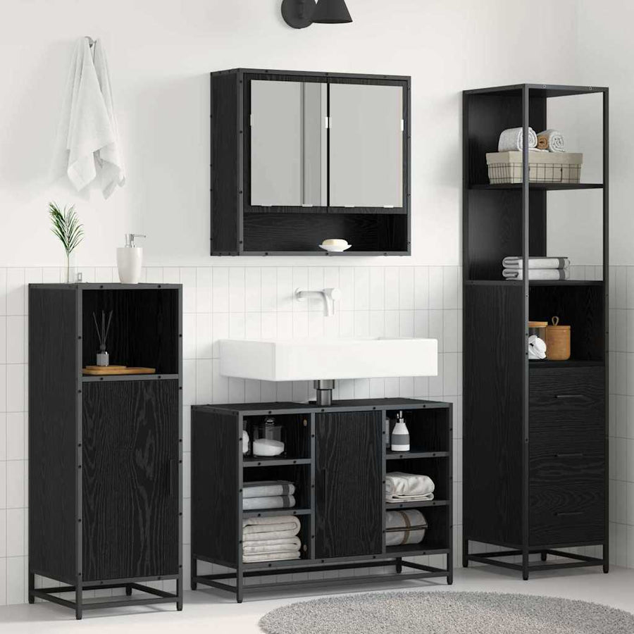 Badkamermeubelset Zwart Eiken 35 x 37,5 x 166 cm Bewerkt hout