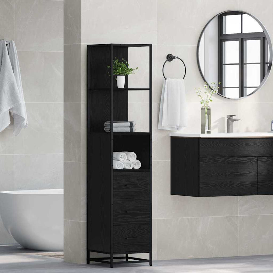 Badkamermeubelset Zwart Eiken 35 x 37,5 x 166 cm Bewerkt hout