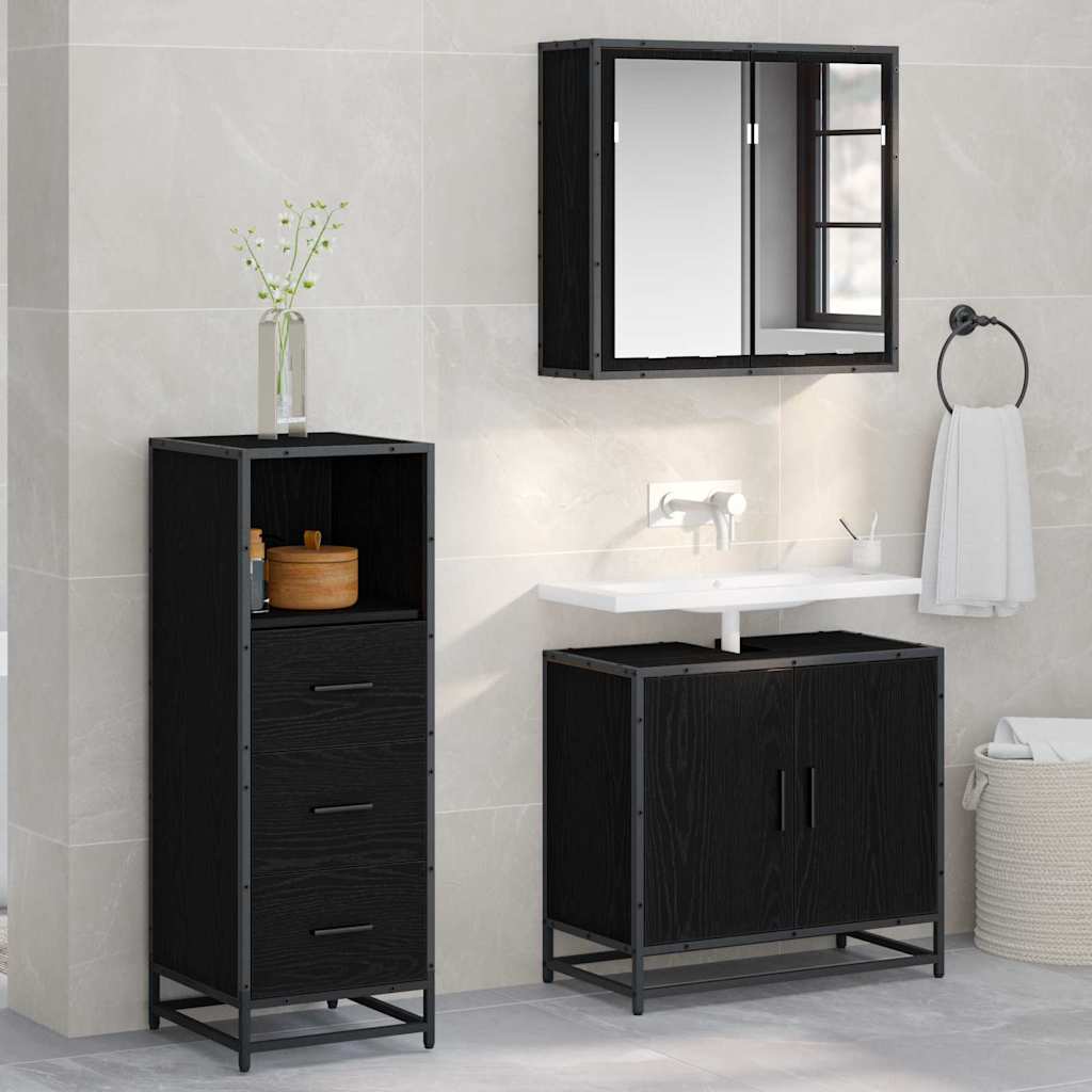 Badkamer Kast Zwart eiken 35 x 37,5 x 100 cm Bewerkt hout
