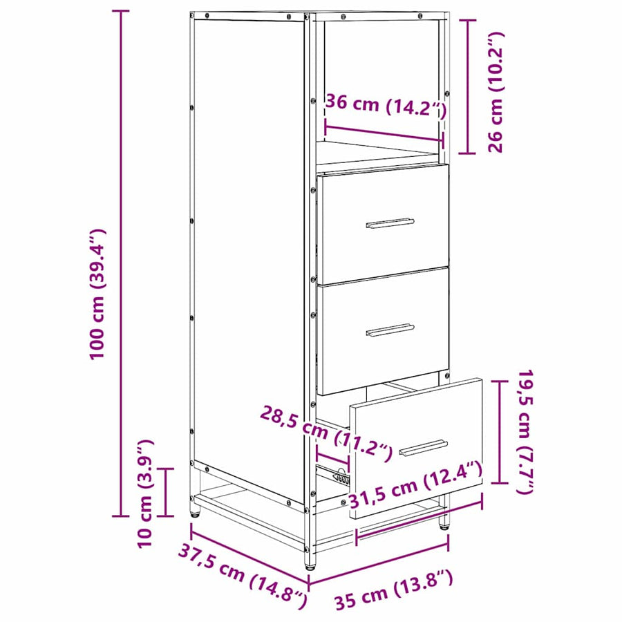 Badkamer Kast Zwart eiken 35 x 37,5 x 100 cm Bewerkt hout