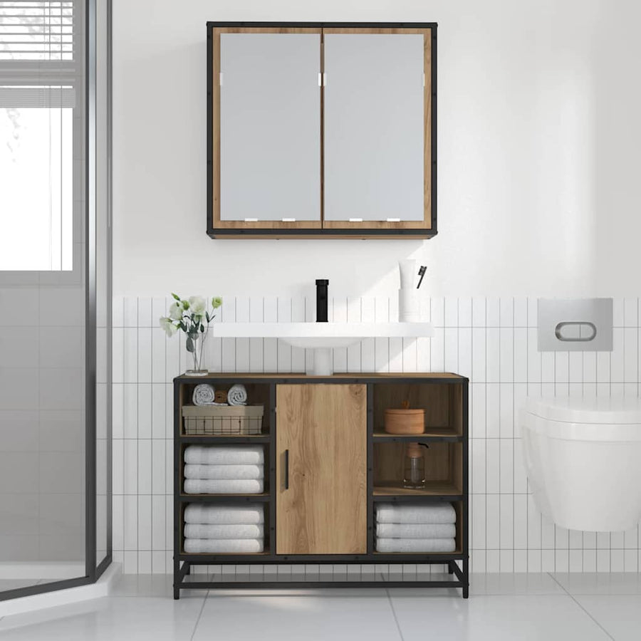 Wandplank met plank met opslag Artisan Eiken 65 x 20 x 60 cm
