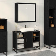 Wandkast 65x20x60 cm zwart eiken met spiegel en 2 deuren
