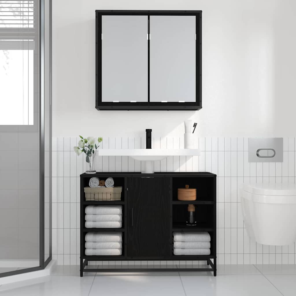 Wandplank met plank Wandgemonteerd Zwart Eiken 65 x 20 x 60 cm