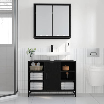 Wandplank met plank Wandgemonteerd Zwart Eiken 65 x 20 x 60 cm