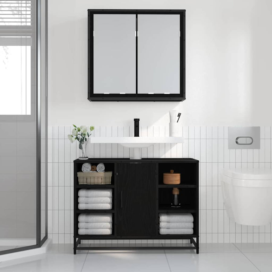 Wandplank met plank Wandgemonteerd Zwart Eiken 65 x 20 x 60 cm
