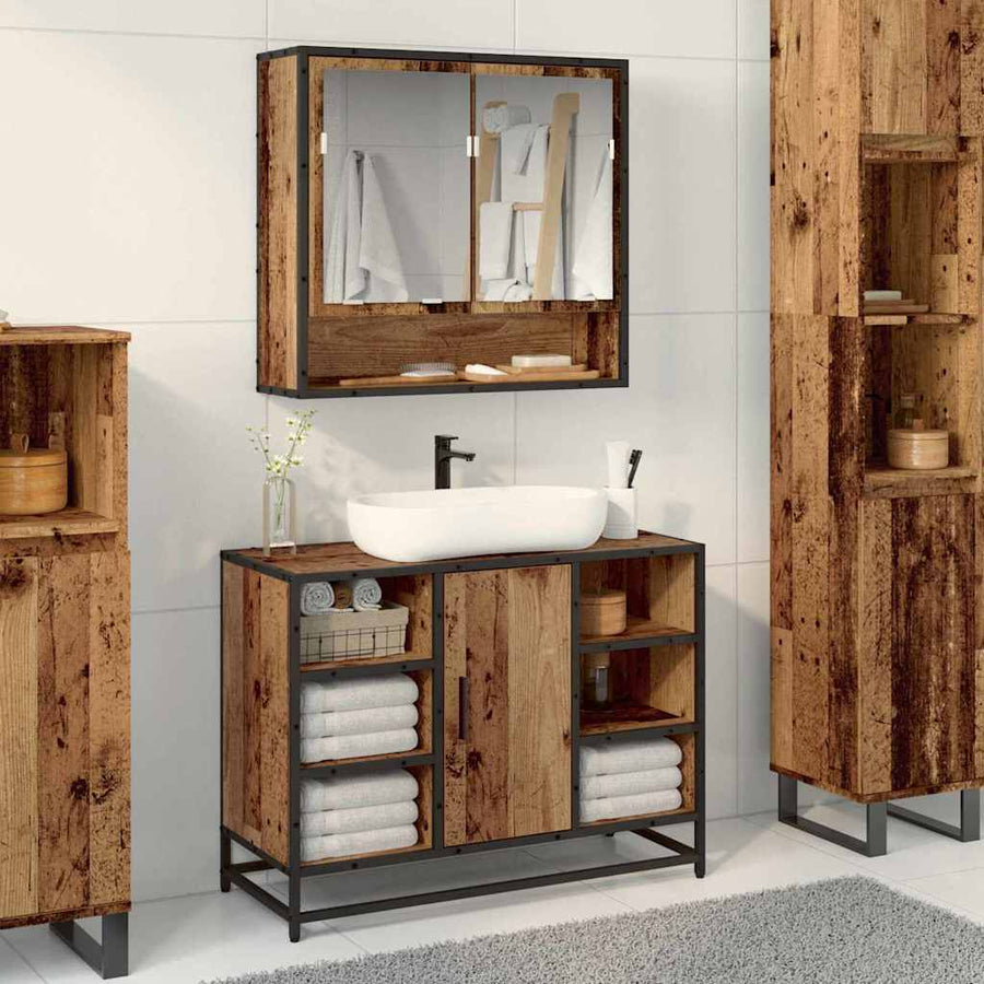 Badkamer spiegelkast Oud hout 65 x 20 x 60 cm Bewerkt hout