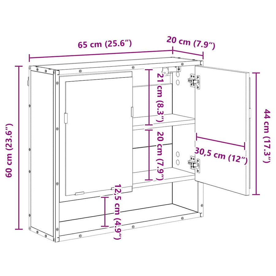 Badkamer spiegelkast Oud hout 65 x 20 x 60 cm Bewerkt hout