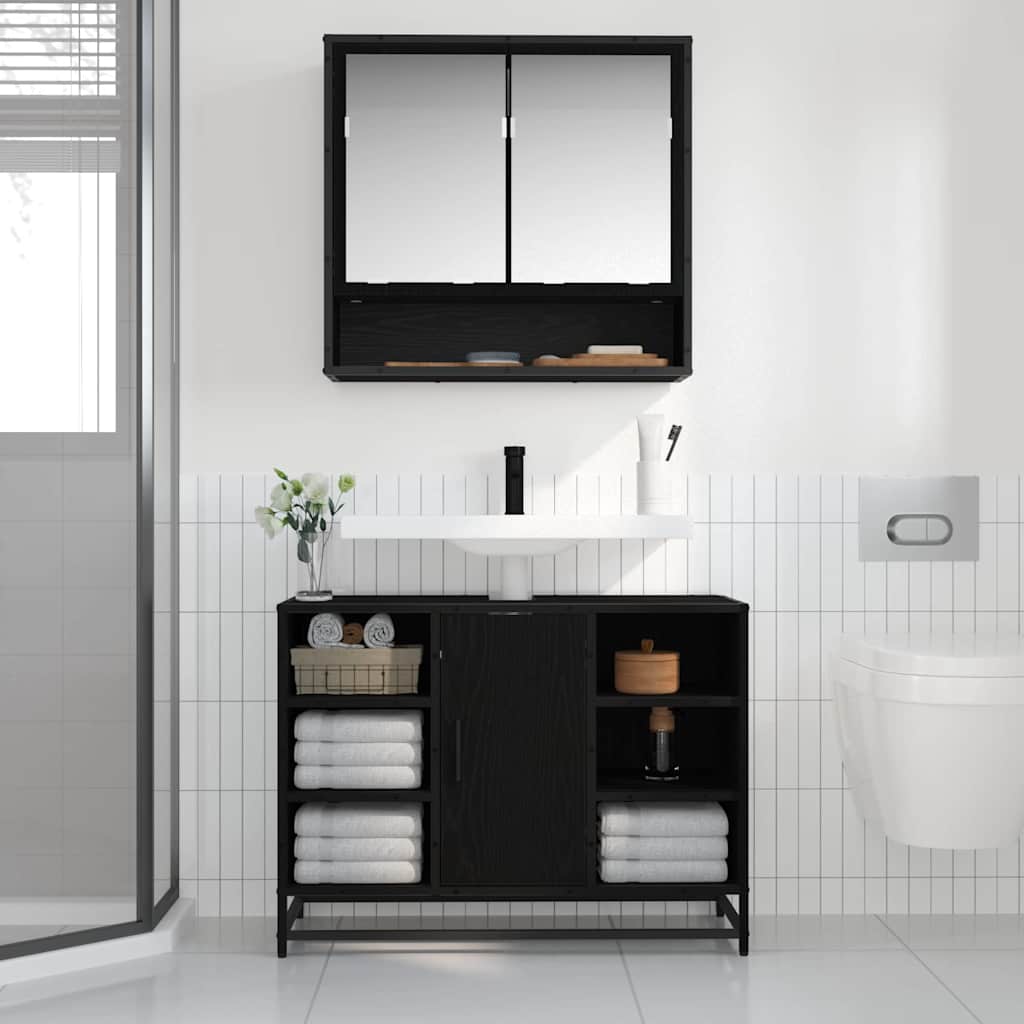 Wandplank met plank Wandgemonteerd Zwart Eiken 65 x 20 x 60 cm