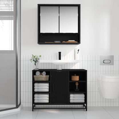 Wandplank met plank Wandgemonteerd Zwart Eiken 65 x 20 x 60 cm