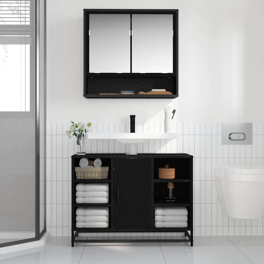 Wandplank met plank Wandgemonteerd Zwart Eiken 65 x 20 x 60 cm
