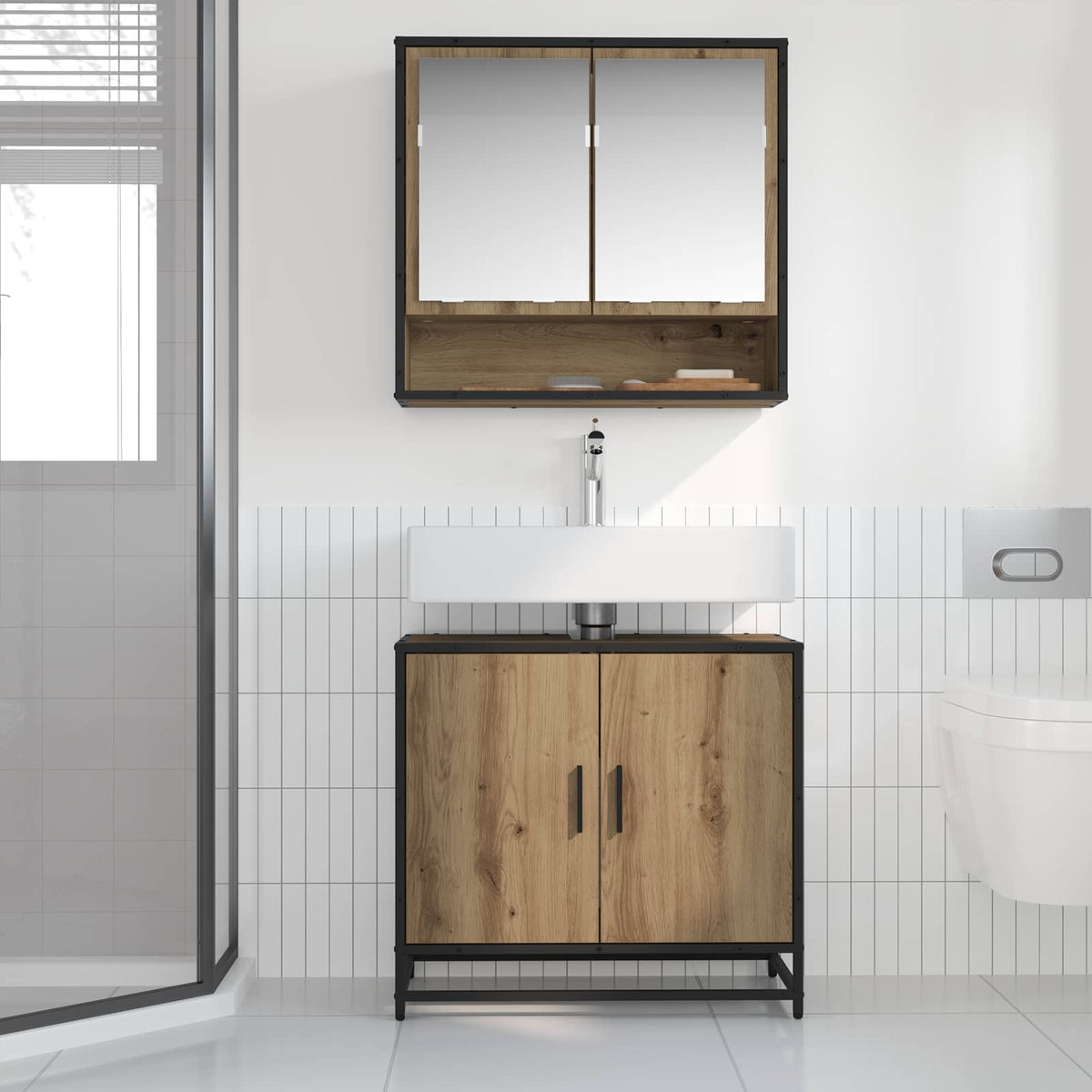 Badkamer wastafelkast artisanaal eikenkleurig 65 x 33 x 60 cm