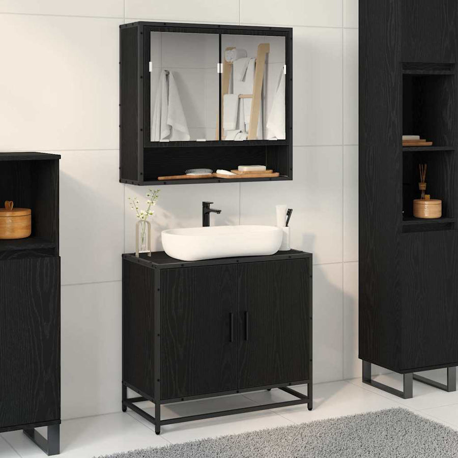 Badkamertenk te kast Zwart Eiken 65 x 33 x 60 cm Bewerkt hout