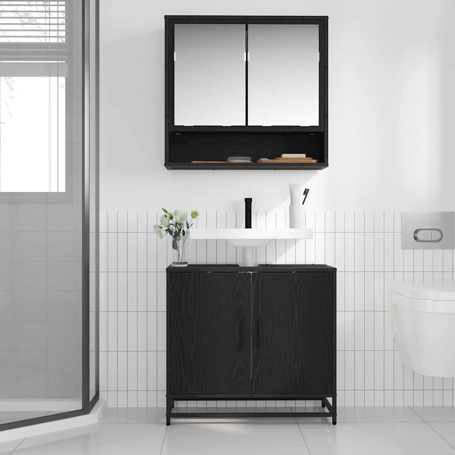 Badkamertenk te kast Zwart Eiken 65 x 33 x 60 cm Bewerkt hout