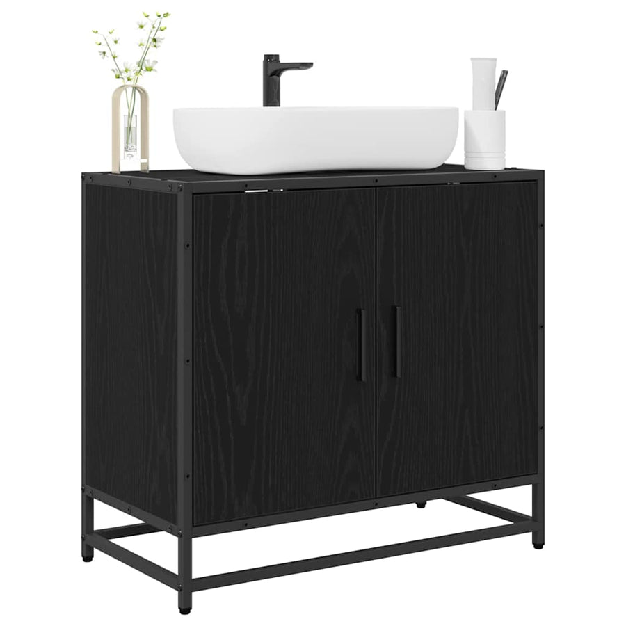 Badkamertenk te kast Zwart Eiken 65 x 33 x 60 cm Bewerkt hout