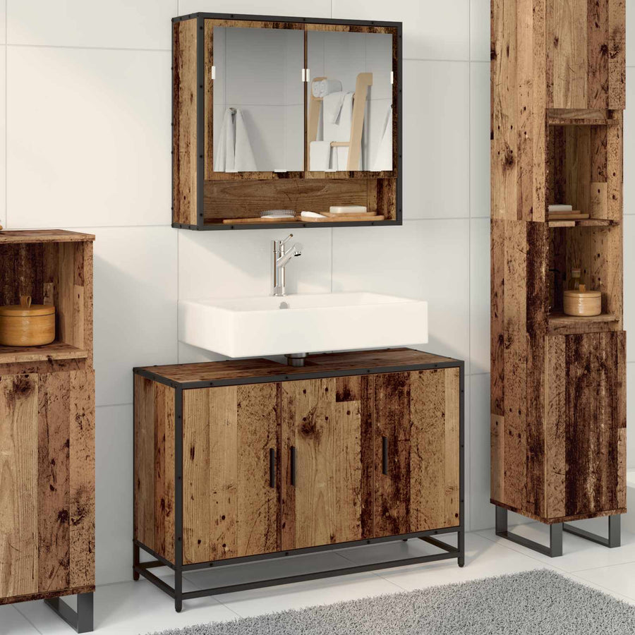 Badkamerkast met opslag Oud Hout 90 x 33 x 60 cm Bewerkt hout
