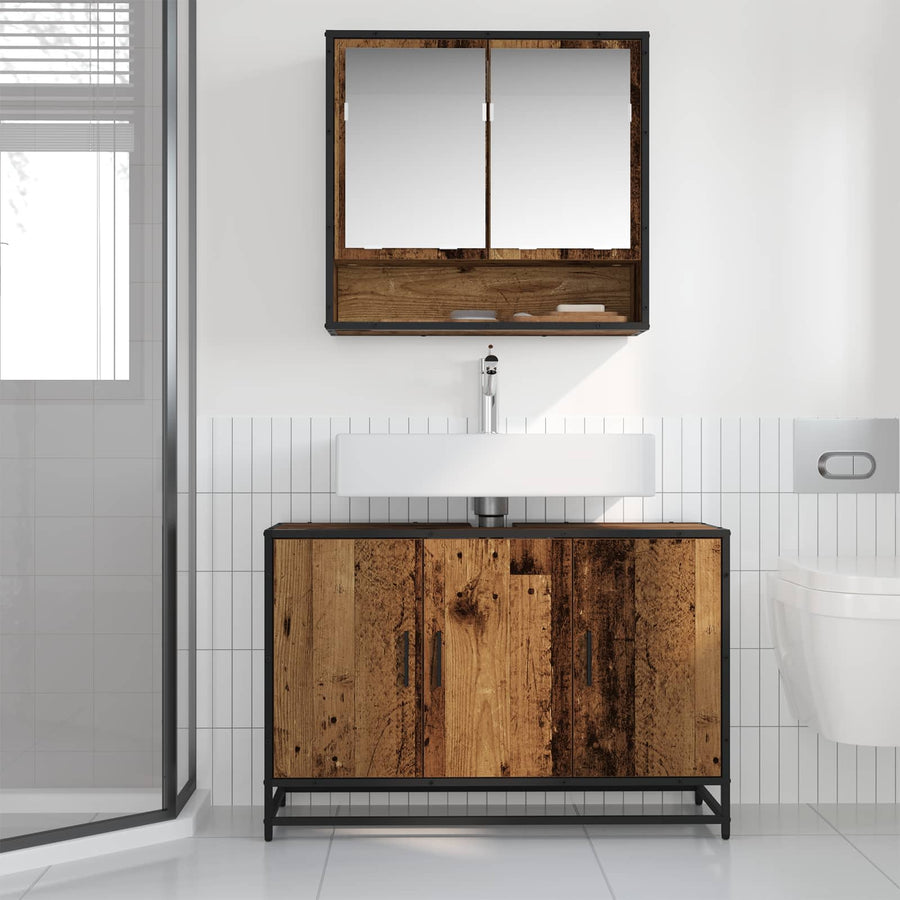 Badkamerkast met opslag Oud Hout 90 x 33 x 60 cm Bewerkt hout