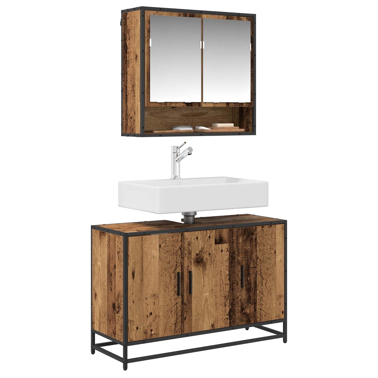 Badkamerkast met opslag Oud Hout 90 x 33 x 60 cm Bewerkt hout