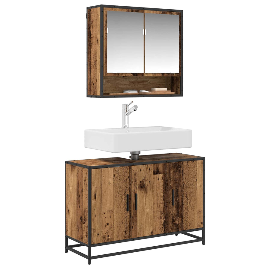 Badkamerkast met opslag Oud Hout 90 x 33 x 60 cm Bewerkt hout
