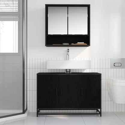 Badkamerkast Zwart Eiken 90 x 33 x 60 cm Bewerkt hout