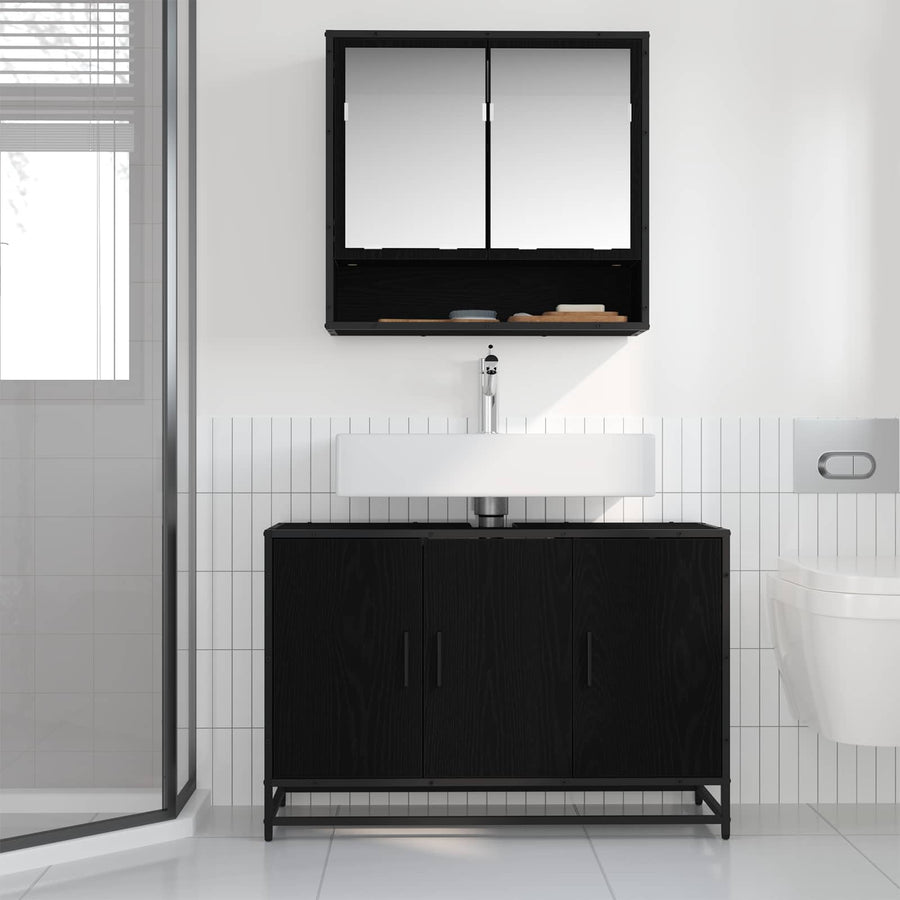 Badkamerkast Zwart Eiken 90 x 33 x 60 cm Bewerkt hout