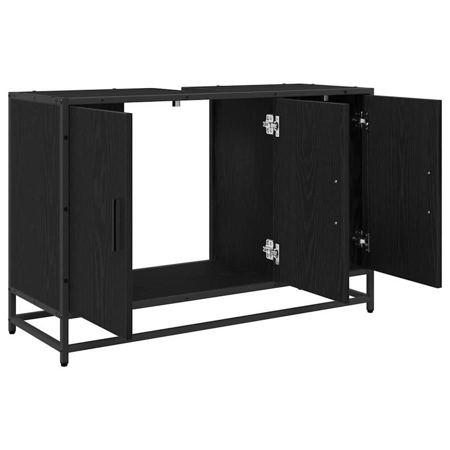 Badkamerkast Zwart Eiken 90 x 33 x 60 cm Bewerkt hout