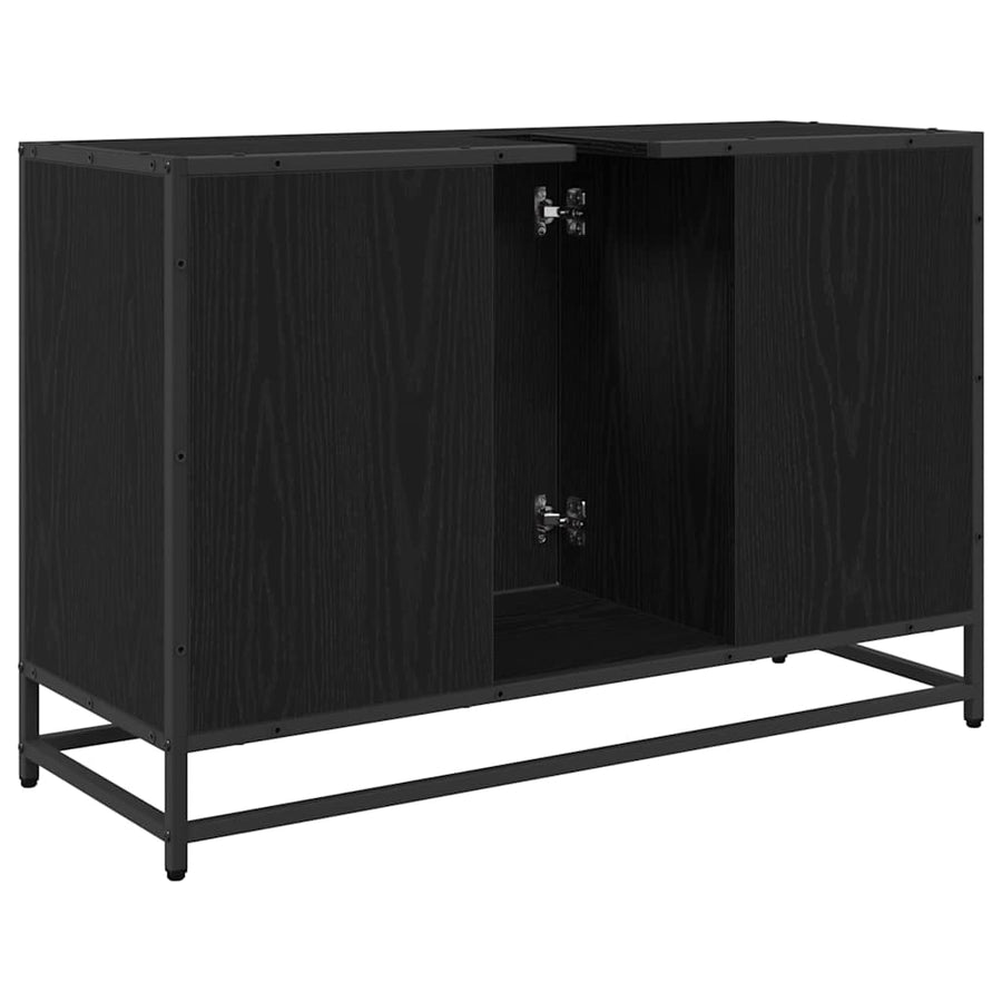 Badkamerkast Zwart Eiken 90 x 33 x 60 cm Bewerkt hout
