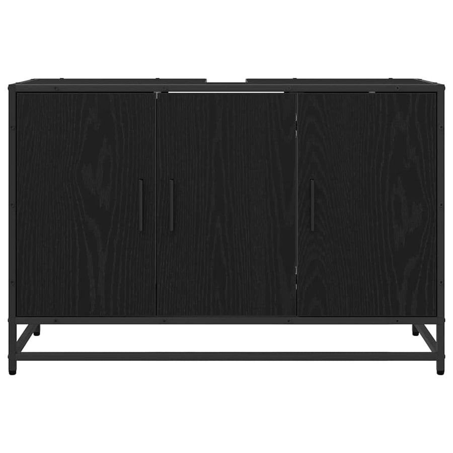 Badkamerkast Zwart Eiken 90 x 33 x 60 cm Bewerkt hout