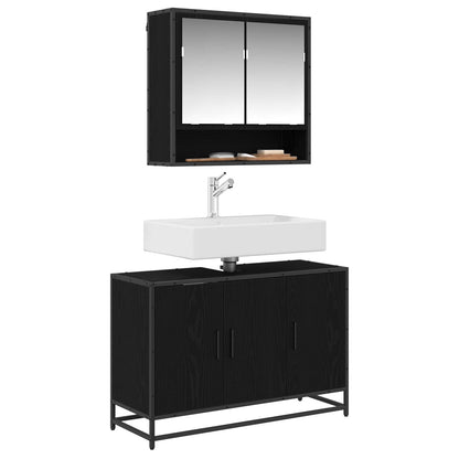 Badkamerkast Zwart Eiken 90 x 33 x 60 cm Bewerkt hout