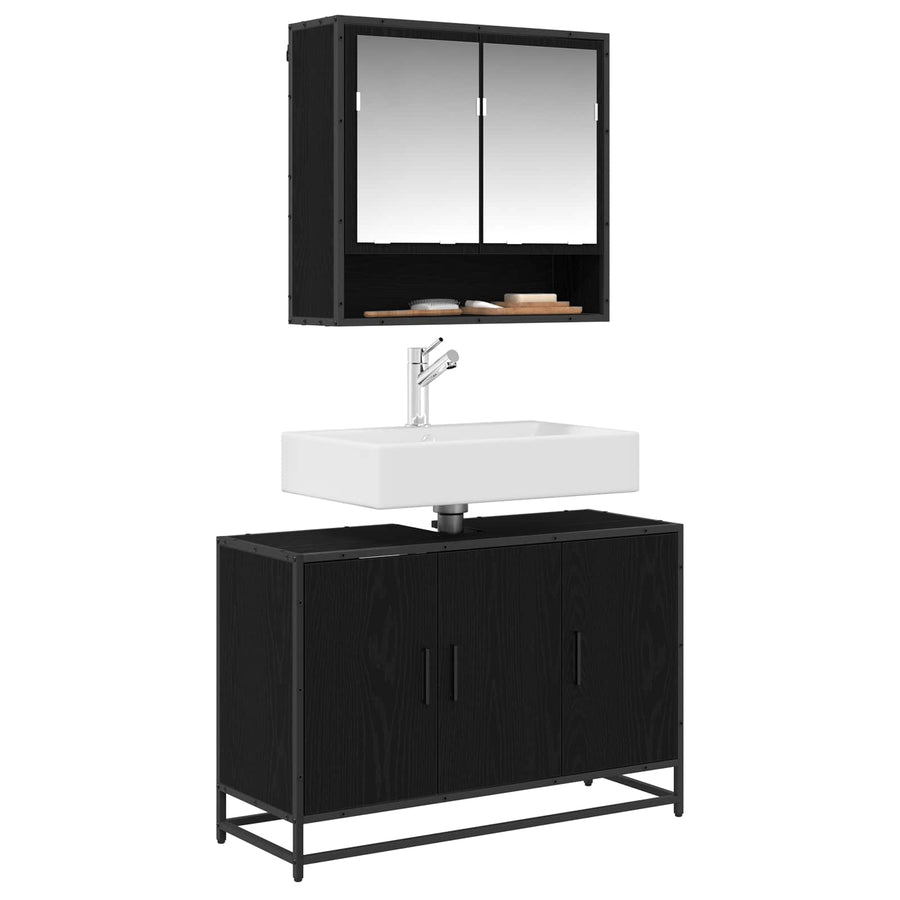 Badkamerkast Zwart Eiken 90 x 33 x 60 cm Bewerkt hout