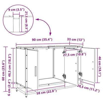 Badkamerkast Zwart Eiken 90 x 33 x 60 cm Bewerkt hout