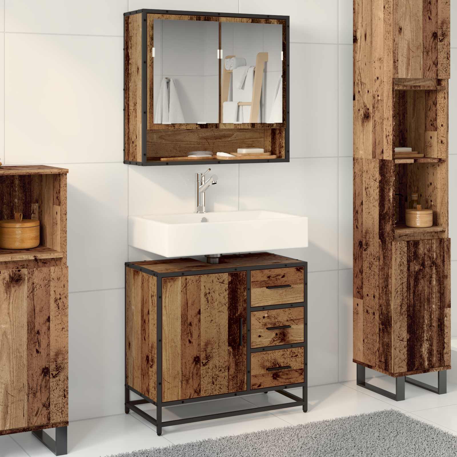 Badkamerkast Met Lade 65 X 33 X 60 Cm Bewerkt Hout Oud hout