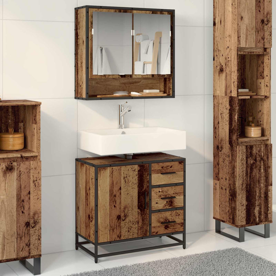 Badkamerkast Met Lade 65 X 33 X 60 Cm Bewerkt Hout Oud hout