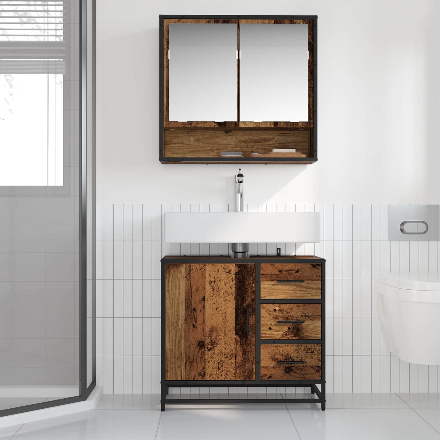 Badkamerkast Met Lade 65 X 33 X 60 Cm Bewerkt Hout Oud hout