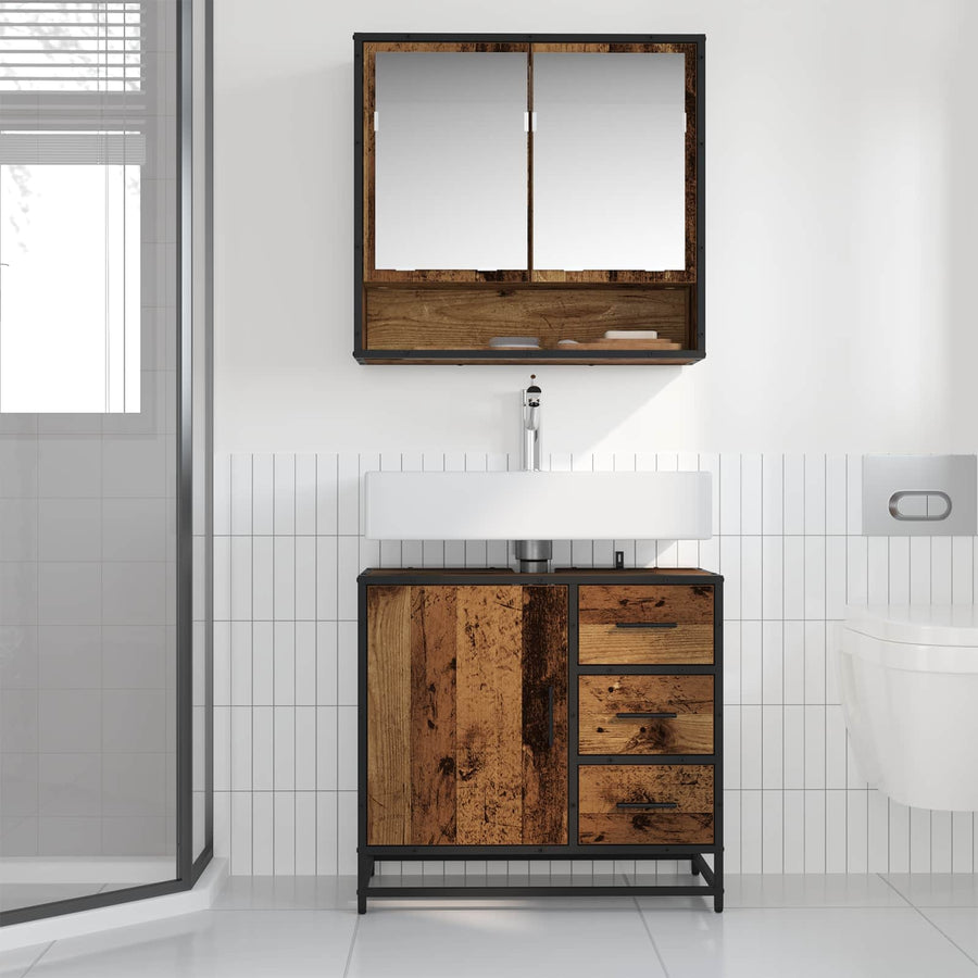 Badkamerkast Met Lade 65 X 33 X 60 Cm Bewerkt Hout Oud hout