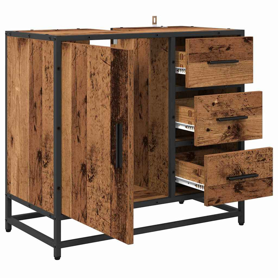 Badkamerkast Met Lade 65 X 33 X 60 Cm Bewerkt Hout Oud hout