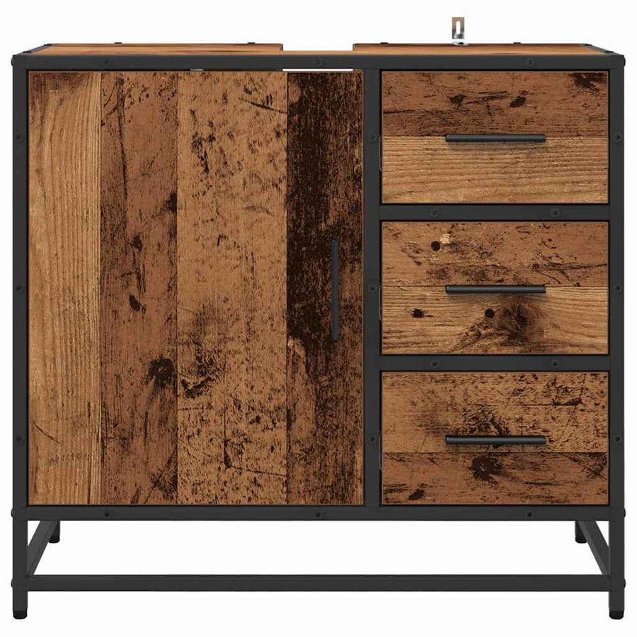 Badkamerkast Met Lade 65 X 33 X 60 Cm Bewerkt Hout Oud hout