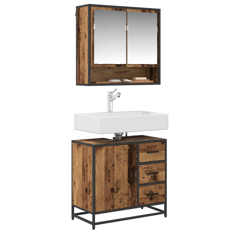Badkamerkast Met Lade 65 X 33 X 60 Cm Bewerkt Hout Oud hout