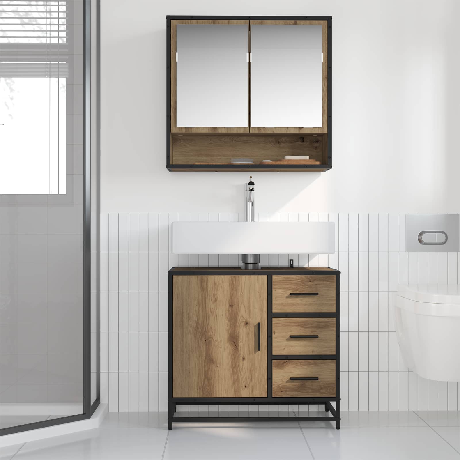Badkamerkast Artisan Eiken 65 x 33 x 60 cm Bewerkt hout