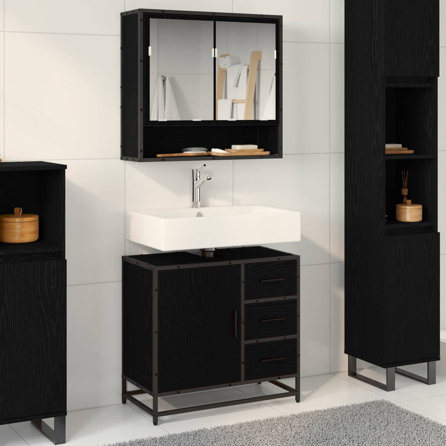 Badkamerkast met lade Zwart Eiken 65 x 33 x 60 cm Bewerkt hout