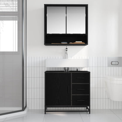 Badkamerkast met lade Zwart Eiken 65 x 33 x 60 cm Bewerkt hout