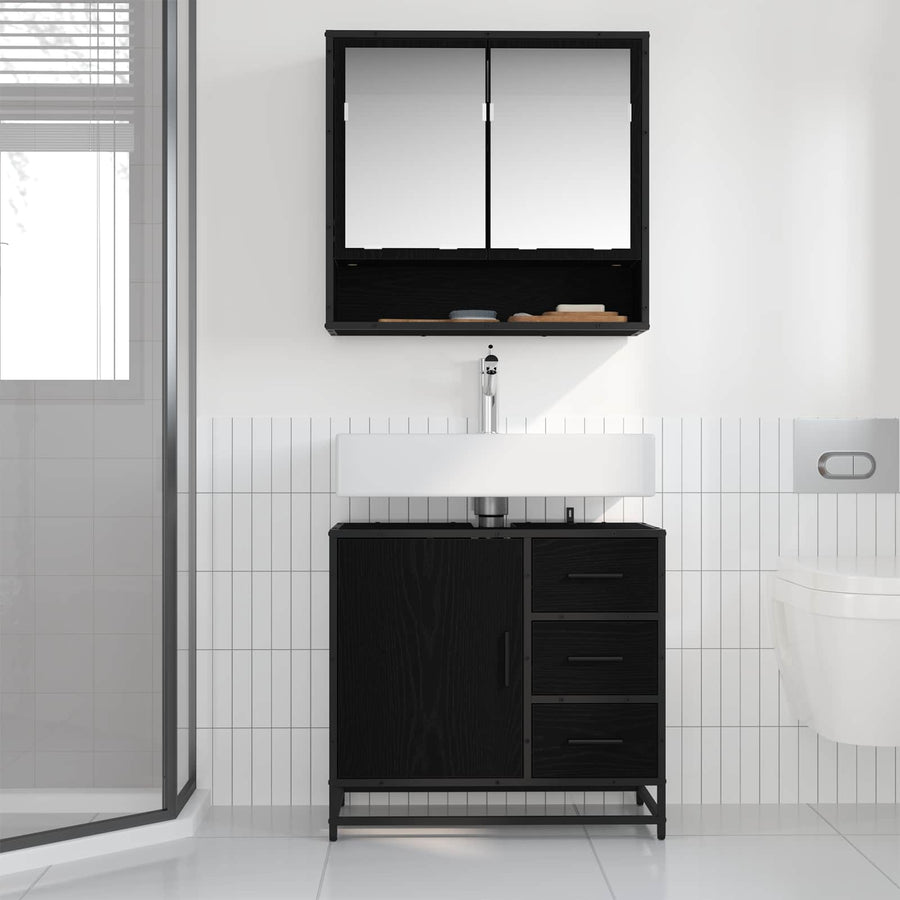 Badkamerkast met lade Zwart Eiken 65 x 33 x 60 cm Bewerkt hout
